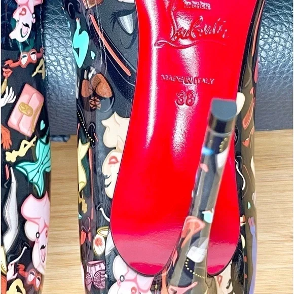 Christian Louboutin “Hot chick” Glamourous Black Multi graphic Patent 100mm EU38 - Picture 11 of 12